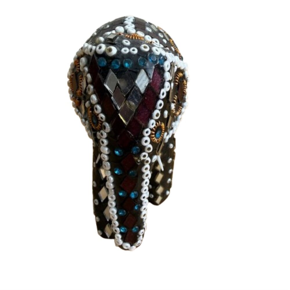 Handmade Indian Mirror Glass & Bead Embellished Elephant Figurine NWOT - Picture 5 of 5